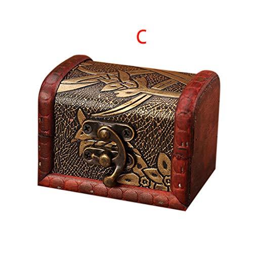 Wffo Cute,Solid and Creative Jewelry Box Vintage Wood Handmade Box with Mini Metal Lock for Storing Jewelry Treasure Pearl (C)