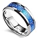 King Will Dragon Men Women 8mm Tungsten Carbide Ring Blue Celtic Imitated Meteorite Inlay Ring Beveled Edge