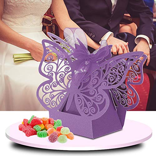 100PCS Wedding Sugar Box, Decorative Accessories Boxes Wedding Décor Favours Wedding Favor Boxes Love Heart Cage Candy Boxes(Purple)