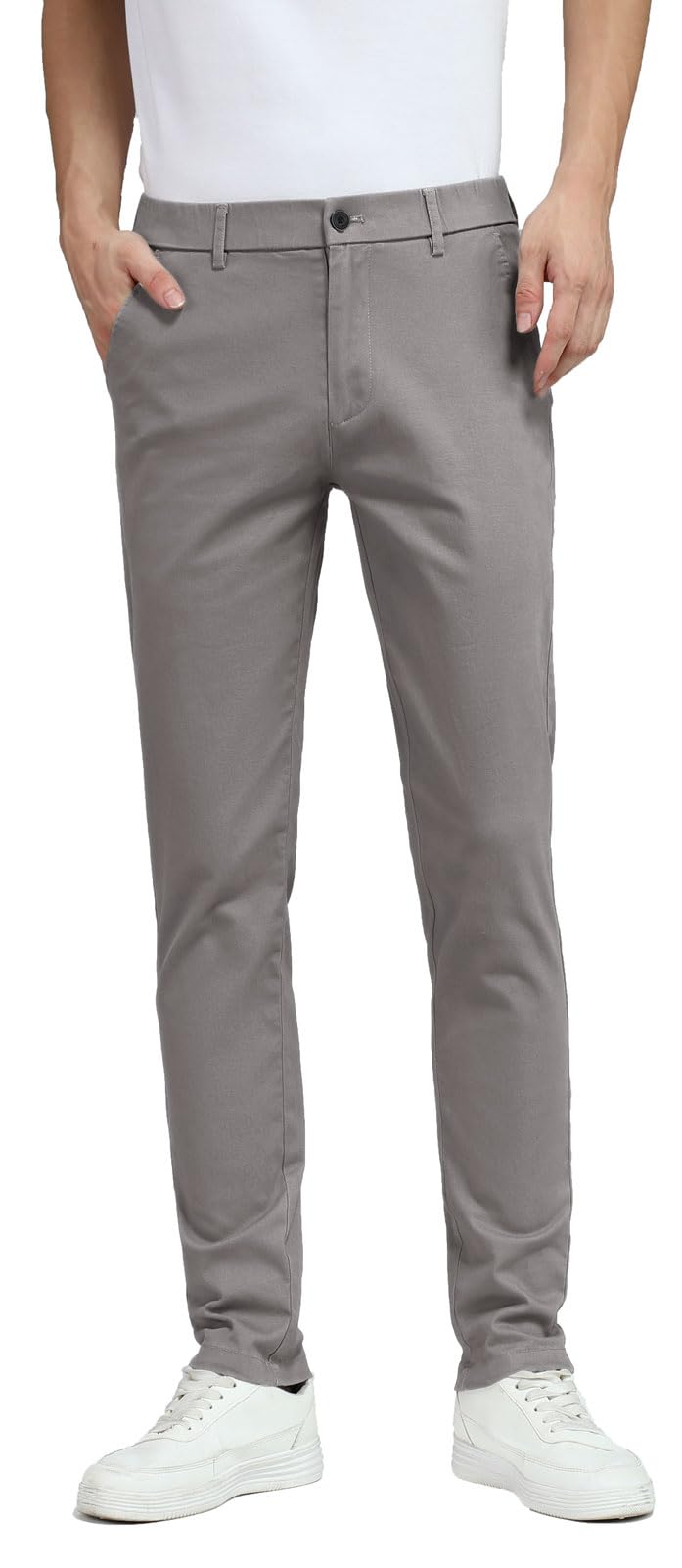 Photo 1 of Plaid&Plain Men's Skinny Stretchy Khaki Pants Colored Pants Slim Fit Slacks Tapered Trousers 819 Iron Grey 38X28