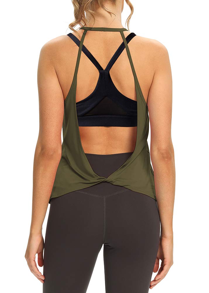 Mippo Open Back Workout Tops for Women Sexy High Neck Tank Tops Gym Athletic Shirts