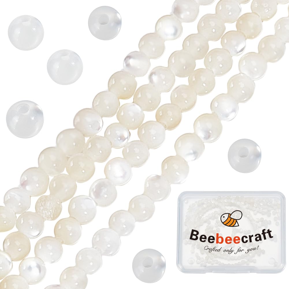 Beebeecraft 1 Box 2 Strands Pearl Beads 2mm Natural Freshwater White Shell Round Spacer Beads Charms for Summer Jewellery Making Supplies