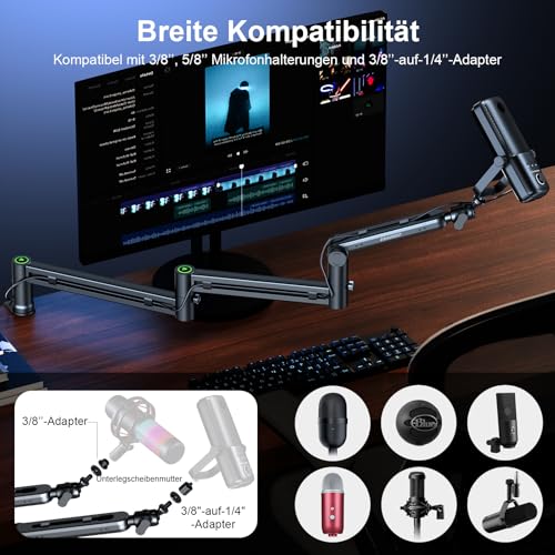 Aokeo AK-58i Low Profile Microphone Stand Arm for HyperX QuadCast, SoloCast, Elgato Wave, Shure SM7B, Blue Yeti, Blue Snowball, Broadcast, Studio Program Recording