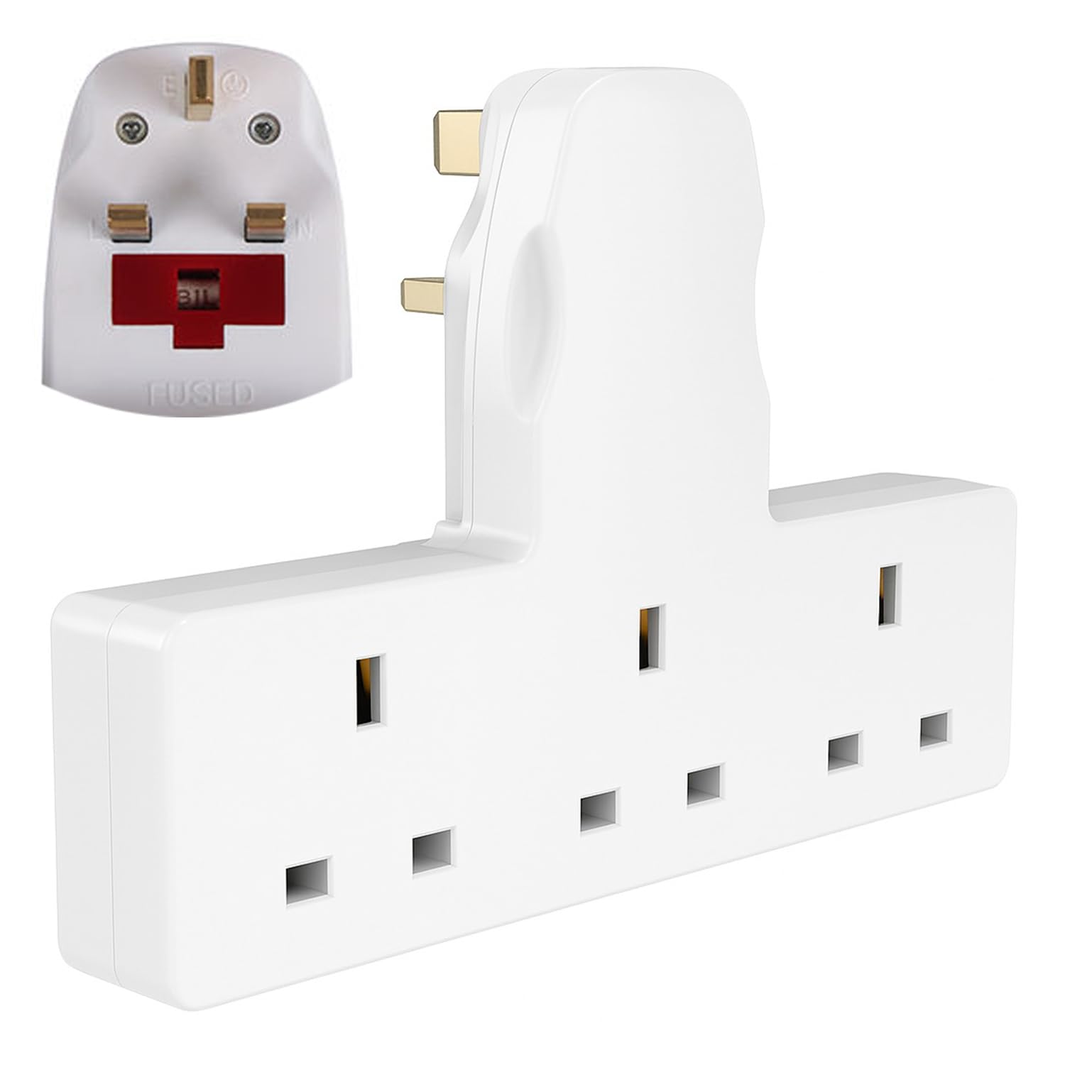 Plug Adapter,3 Way Plug Adapter UK Multi Plug Adaptor,Surge Protector Extension Plug Triple Plug Extender Multiplug Socket Adapter,3 Pin Plug Extension