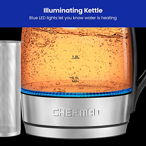 Chefman Electric Glass Kettle, Fast Boiling W/ LED Lights, Auto Shutoff