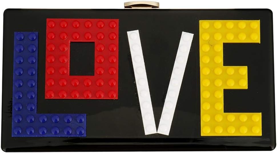 Acrylic Box Bag for Women, Fashion Letter Love Clutch Purse Handbag for Bridal Party Cocktail Acrylic Evening Bag (Black)