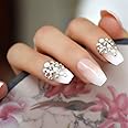 Coolnail 3D Bling Glitter Pink Nude Peachy French Ballerina Coffin False Fake Nails Gradeint Natrual Press on Daily Office Finger Wear UV Nails