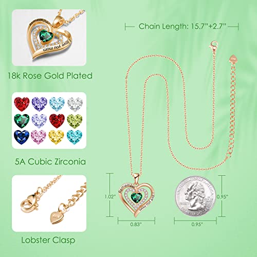 REDBEE NECKLACE FOR MOM 18K ROSE GOLD FILLED 925 STERLING SILVER BIRTHSTONE DIAMOND HEART PENDANT NECKLACE FOR WOMEN, JEWELRY FOR BIRTHDAY MOTHERS DAY FOR MOM VALENTINES DAY FOR WIFE GIFTS FOR HER I