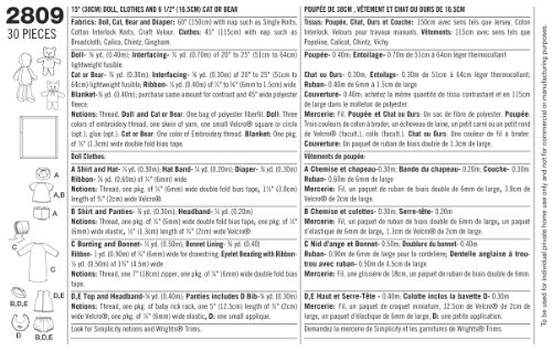 Doll 15", Clothes and 6 1/2" Cat or Bear Elaine Heigl Designs for Simplicity Pattern 2809