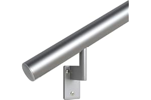 Promenaid 3ft Flush Handrail Kit - Silver - Complete Indoor/Outdoor Handrail for Stairs - 1.6" Round Anodized Aluminum Railing with 2 Silver Painted Pivoting Wall Brackets & Flush Endcaps