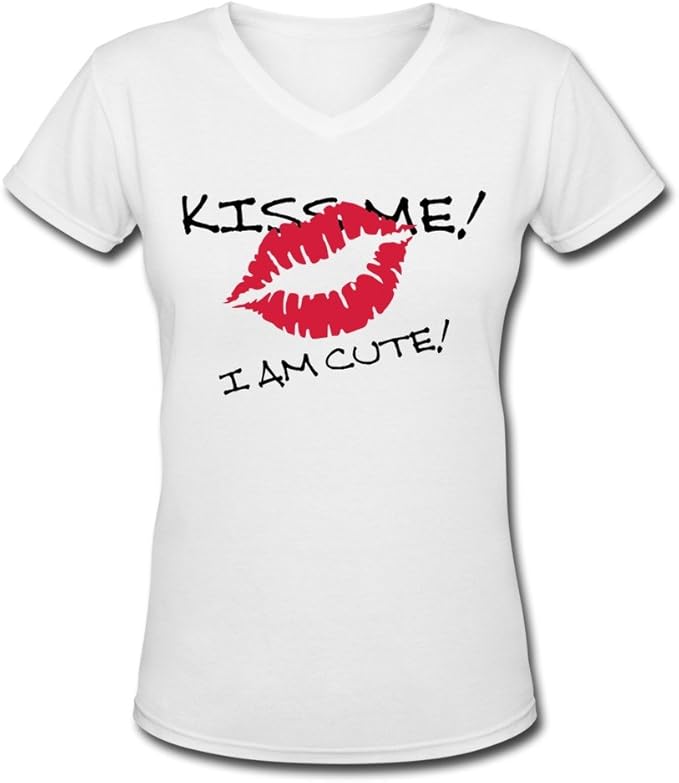 Custom Kiss Me 2 V Neck Women TShirts White Clothing