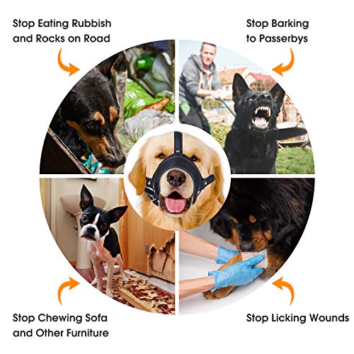 AMOOTEK Dog Muzzle, Anti-Biting, Barking & Chewing Dog Muzzle Adjustable Dog Mouth Cover and Collar, Soft Leather Muzzles for Small Medium Large Dog