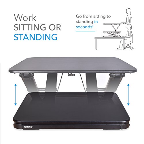 Height Adjustable Stand Up Desk Converter Ergonomic Sit Stand Riser - Flat Top Table Size 22x26 Supports 30lbs - No Assembly Required - Premium Quality and Very Sturdy - Perfect for Laptops or iMacs - Thumbnail 2