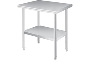Stainless Steel Prep Table, 24 x 48 Inches, with Rounded-Corner, Adjustable Undershelf, Commercial Heavy Duty Table with Adju