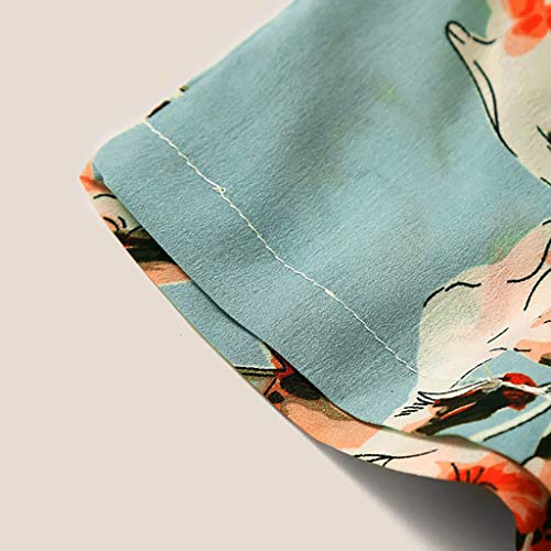 Botrong Women Printed High Waist Shorts Pants Bandage Casual Beach Shorts (Blue,L)