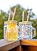 Lily's Home Old Fashioned Mason Jar Mugs with Handles, Tin Lids and Matching Reusable Plastic Straws, Great as Old Fashion Drinking Glasses at BBQs and Parties, Clear (16 oz. Each, Set of 4)