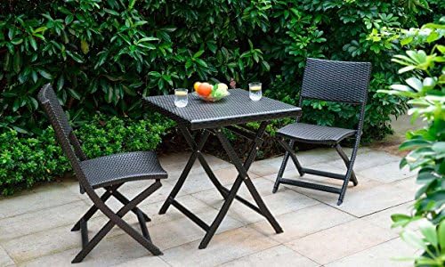 Dola Outdoor 3 Piece Folding Bistro Set in Dark Espresso Wicker &amp; Metal Frame (Aluminum)