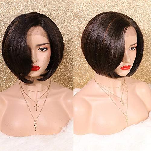 AIVA Glueless Bob Synthetic Lace Front Wigs for Women Side Part Natural Synthetic Hair Replacement Brown Wig (Brown, 8 inch)