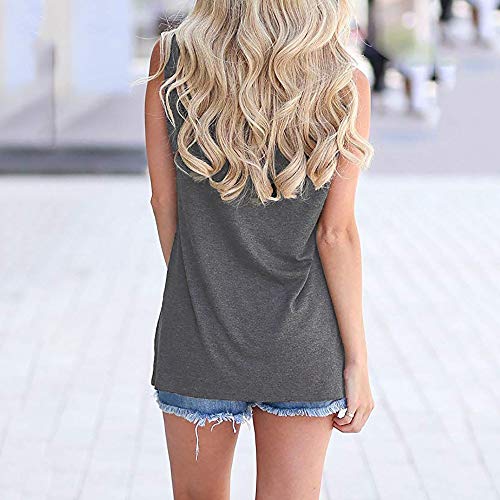 Women's Tank Tops Letter Print Vest Summer Halter Sleeveless Blouse Loose Backless Shirt Beach Tankinis Tunics Camis Gray