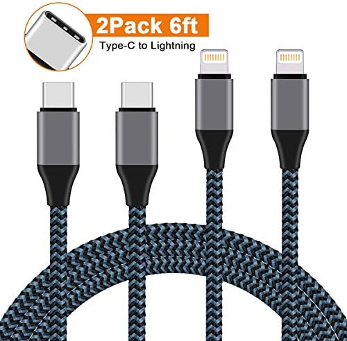 USB C to Lightning Cable, iPhone Charger 2Pack 6FT Nylon Braided Type C to Lightning Charging and Sync Cord for iPhone X 8 8 Plus 7 7 Plus 6 6s Plus SE, iPad Pro Air Mini Connect to Macbook (Blue)