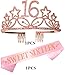MEANT2TOBE 16th Birthday Sash and Tiara for Girls - Fabulous Set: Glitter Sash + Stars Rhinestone Pink Premium Metal Tiara, 16th Birthday Gifts for Sweet 16 Birthday Party