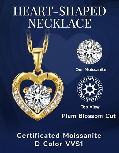 MomentWish Women's Heart Necklace, 0.5/1/2 Carat Moissanite Diamond Pendant Rose Gold 925 Sterling Silver Hypoallergenic Jewelry Gift for Wife Mom Girlfriend