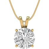 Clara Pucci 14K Yellow Gold Plated Solitaire 16" Box-Chain Necklace - Sterling Silver 2ct Round Cut Moissanite Pendant