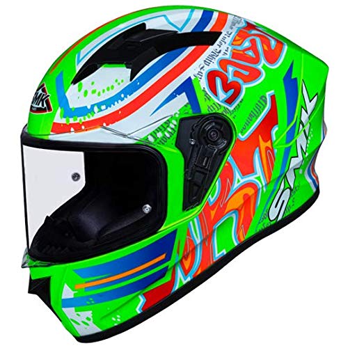 SMK Helmets – Stellar – Graffiti – Fluorecent Green Red Orange – Pinlock Anti Fog Lens Fitted Single Clear Visor Full Face Helmet – GL837 (Large – 580 MM)