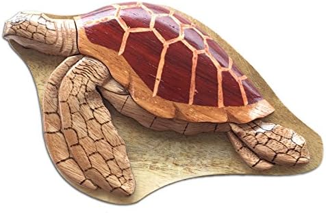 Aloha Wood Art Puzzle Box, Turtle Fins Down