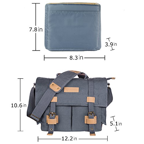 DSLR SLR Camera Case,Vintage Canvas Shoulder Messenger Bag Sling Camea Bag Backpack with Shockproof Insert,Grey