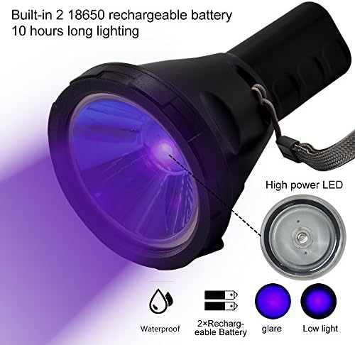 HOTFS Flashlight Black Light, LED 395-410 nM Ultraviolet Black light Detector for Dog Urine, Pet Stains and Bed 18650 Rechargeable Batteries