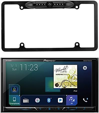 Pioneer Multimedia Double Din DVD Bluetooth SiriusXM-Ready Receiver w/ 7" WVGA Display, Enrock Car License Plate Frame Rear View Backup Waterproof Camera