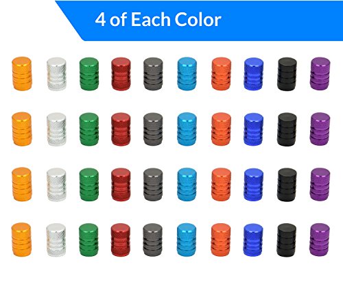 image for 40pcs Schrader Tire Valve Caps, Knurled Multi-Color Anodized Machined 