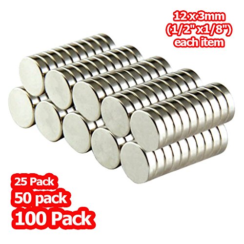 Universal (12x3mm or 1/2" x 1/8") Magnetic Sticker Holder Fastener Multi-Use Round Disc Magnets (25 Pack, N48)