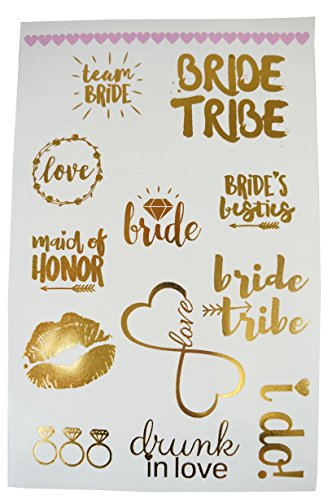 image for PartyFuFu Bachelorette Party Tattoos Mixed Set of 40 Gold Metallic Tem