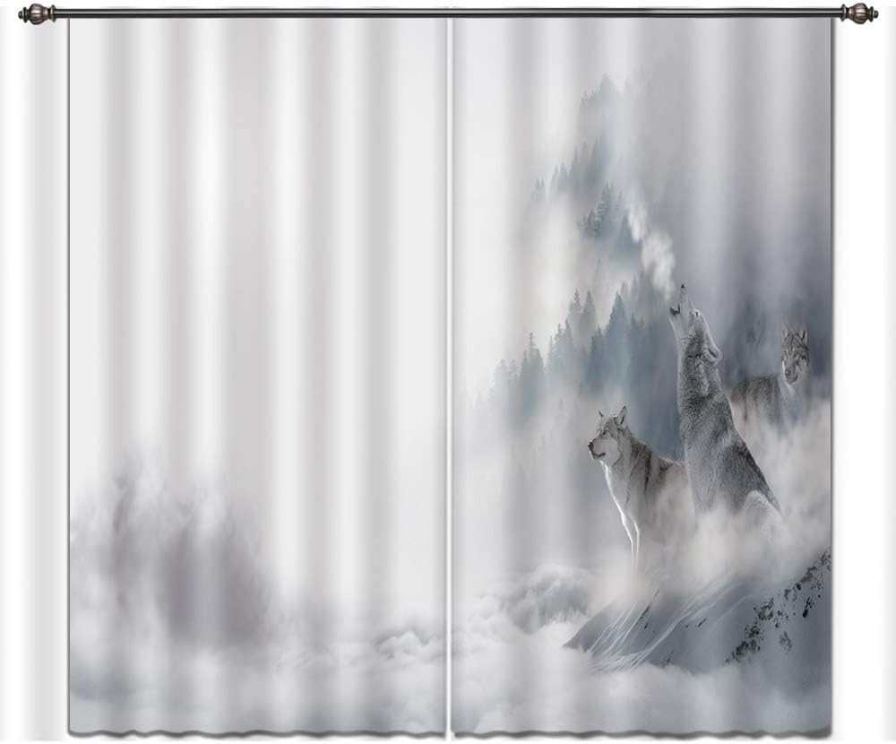 Amazon Com Lb Teen Kids Room Decor Fascinating Scenery Blackout Curtains Roaring Wolf 3d Effect Print Window Treatment Living Room Bedroom Window Drapes 2 Panels Set 80w X 84l Inches Home Kitchen