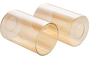 Rivqahra 2 Pack Clear Amber Glass Lamp Shade Replacement Globes & Cover, Farmhouse Vintage Light Fixture Cylinder Shade with 1-5/8 Inch Fitter for Chandelier Pendant Wall Sconces, 6"H x 4"W
