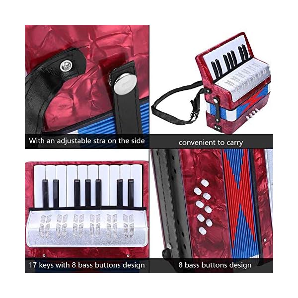 Children Accordion, Mini 17-Key 8 Bass Piano Accordion for Kids Children Amateur Beginner(Red) Accordion For Beginners… - Image 5