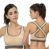 Women Padded Sports Bra, Misaky Top Athletic Gym Fitness Sports Yoga Stretch (L, Khaki)
