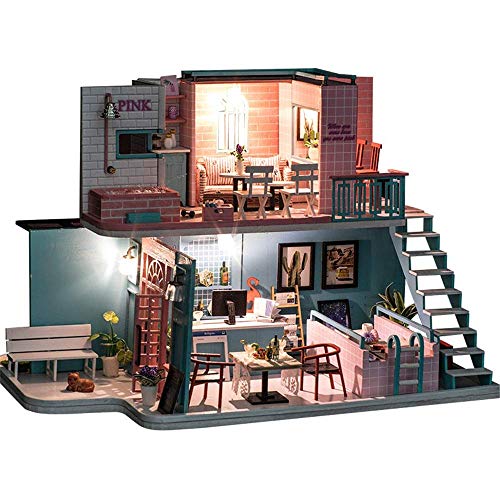 Taoke DIY Miniatur-Puppenhaus-Set, 3D DIY Holz Miniatur-Puppenhaus-Kits mit LED-Licht kreativer Handarbeit Home Möbel 2…