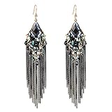 JQUEEN Gorgeous Black Long Tassel Crystal Women's Bohemian Dangle Earrings for Women Prom Wedding Party