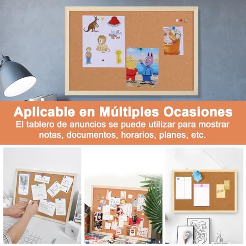 Tablero de Corcho para Pared Tablero de Mensajes Suave Tablones de Anuncios Colgante Pizarrón de Corcho con 5 Chinchetas Corkboards Enmarcado Tablón de Fotos Funcional para Oficina Hogar Aula(60*40cm)