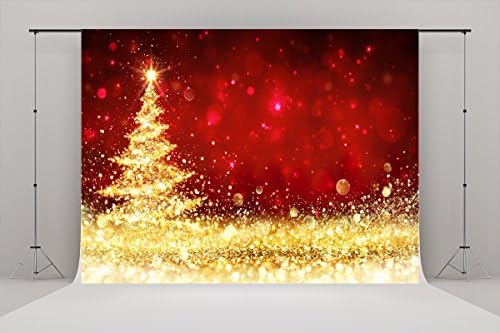7X5ft (220cmX150cm)Red Photography Background Golden Christmas Trees Photo Studio Props Red Baby Backdrops