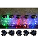 Fanme Solar Mason Jar Lights Lids 5 Pack 10LED Multi Colors Fairy String Light Screw Inserts for Mason Jar Charismas Wedding Garden Patio Home Décor Decorative Lighting (Steady)