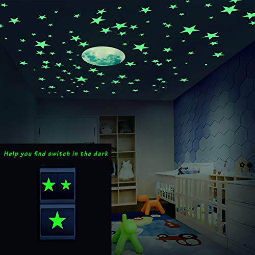 HORIECHALY-Glow-in-The-Dark-Stars-Wall-Stickers-221-Adhesive-Bright-and-Realistic-Stars-and-Full-Moon-for-Starry-Sky-Shining-Decoration-for-Girls-and-Boys-Beautiful-Wall-Decals-1-Set