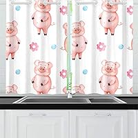 YUMOING Pink Pig On White Kitchen Curtains Window Curtain Tiers for Café, Bath, Laundry, Living Room Bedroom 26 X 39 Inch 2 Pieces