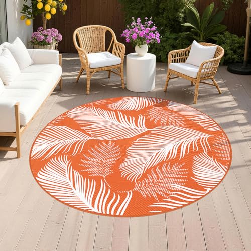 Pauwer Outdoor Rug 6ft Leaf Orange