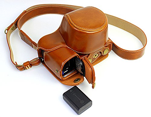 フル保護下部開口部バージョン保護PUレザーカメラケースバッグwith Tripodデザイン互換for Sony ilce6300 a6300 withショルダーネックストラップベルト ブラウン 4332178024  ブラウン B01ELQ1QN8