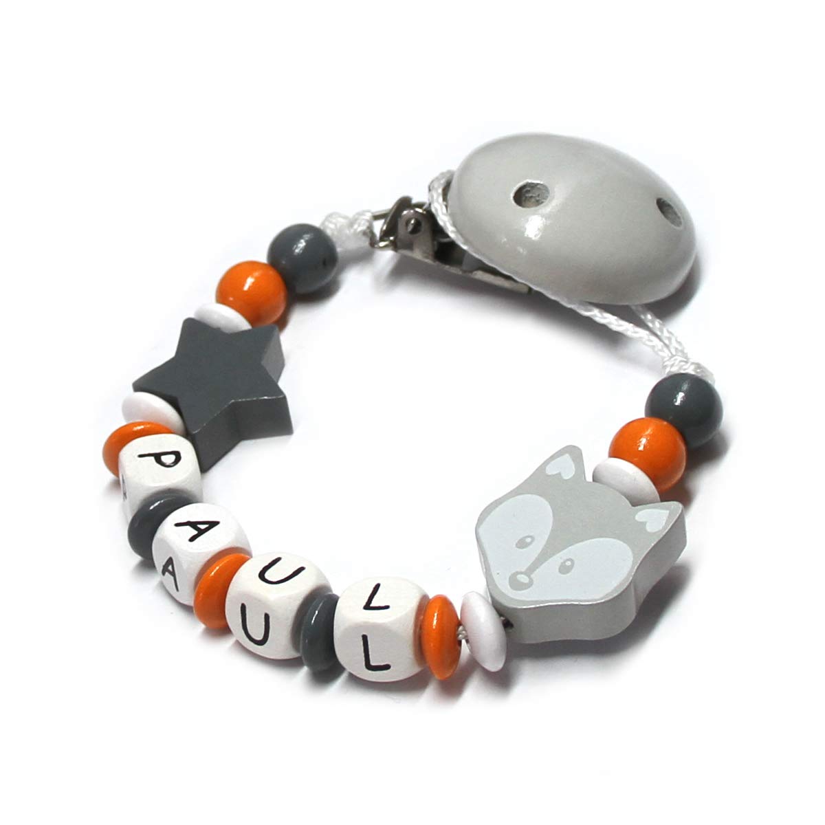 Attaches Sucettes Renard Et Etoile Orange Gris Attache Sucette Pour Bebe Avec Perles En Bois Et Nom De Votre Choix Bebe Puericulture Myfinewedding Co Za