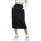 SOFIA'S CHOICE Women's Midi Skirt Drawstring High Waist Sweat Skirts with Pockets
